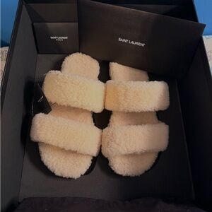 Yves Saint Laurent Shearling Fuzzy Sandals